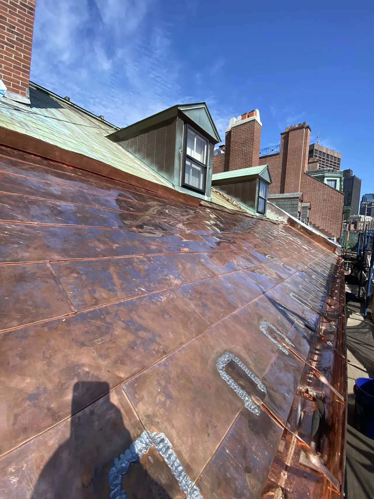 Copper roofing detail on a historic restoration.