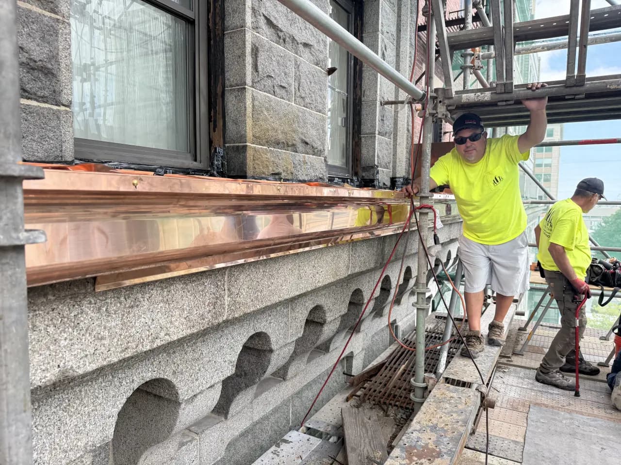 Historic roof restoration in progress.