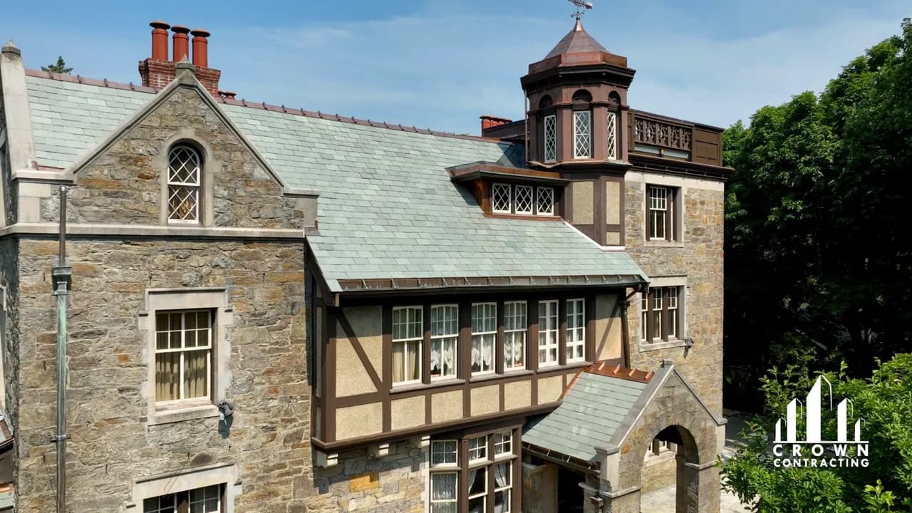 Historic slate and stone building restored by Crown Contracting.